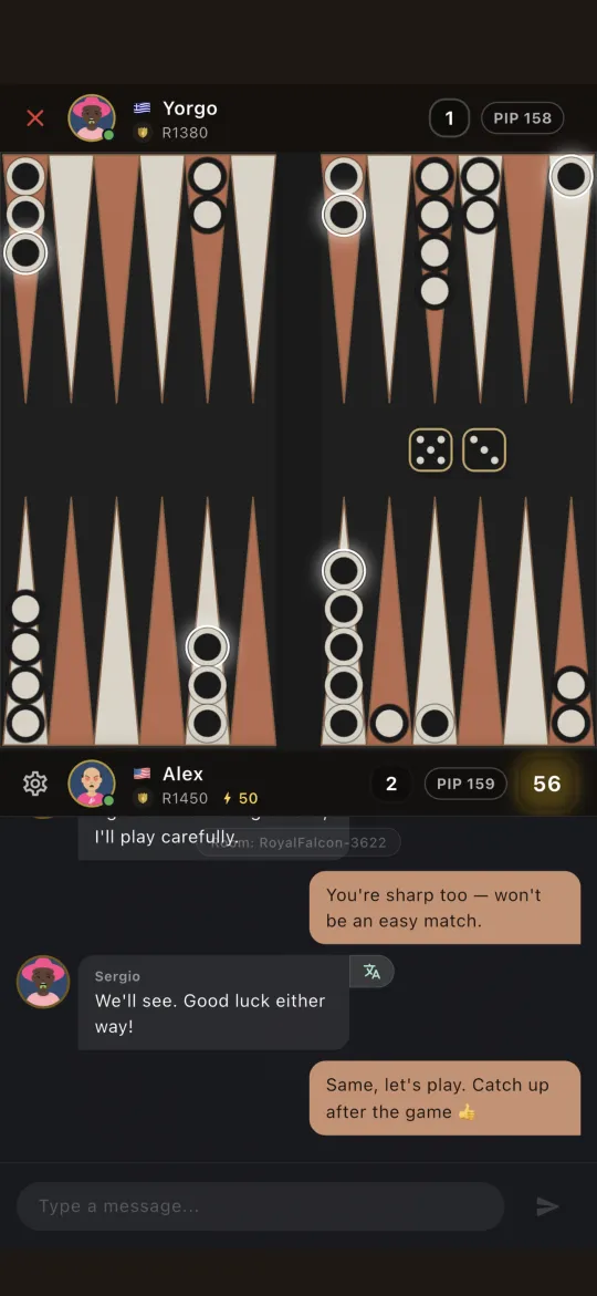 A backgammon match in progress